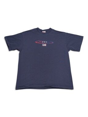Vintage SOFTEE USA Graphic Single Stitch T-Shirt XL Navy Blue Cotton XL